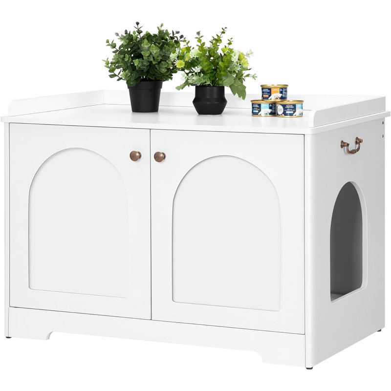 Cat Litter Box Enclosure With Handles Hidden Litter Box Furniture With Removable Partition Wooden Pet House Side End Table For Living Room